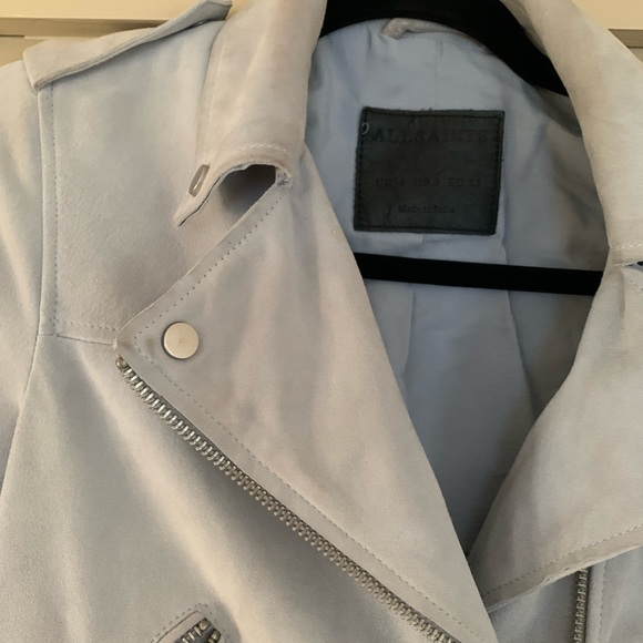 All Saints Suede Balfern Biker Jacket in Luna Blue - Picture 5 of 14